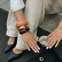 Geometric Chunky Glossy Bangle Bracelet Set - ArtGalleryZen