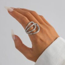 Geometric Chunky Gold Silver Tone Hollow Ring - ArtGalleryZen