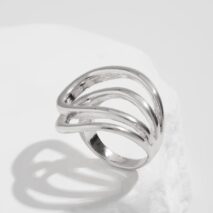 Geometric Chunky Gold Silver Tone Hollow Ring - ArtGalleryZen