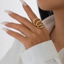 Geometric Chunky Gold Silver Tone Hollow Ring - ArtGalleryZen