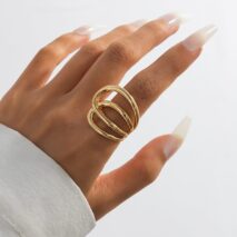 Geometric Chunky Gold Silver Tone Hollow Ring - ArtGalleryZen