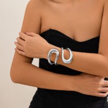 Geometric Chunky Gold Silver Tone Irregular Hoop Bangle Bracelet - ArtGalleryZen