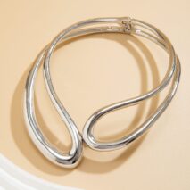 Geometric Chunky Gold Silver Tone Irregular Hoop Choker Necklace - ArtGalleryZen