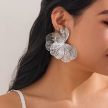 Geometric Chunky Hollow Ginkgo Leaf Earrings - ArtGalleryZen