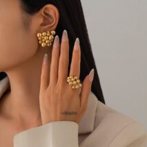 Geometric Chunky Irregular Beads Earrings Ring Set - ArtGalleryZen