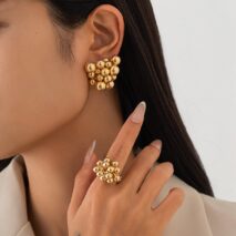 Geometric Chunky Irregular Beads Earrings Ring Set - ArtGalleryZen