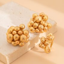 Geometric Chunky Irregular Beads Earrings Ring Set - ArtGalleryZen