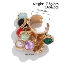 Geometric Chunky Malachite Crystal Pearl Inlaid Tassel Open Ring - ArtGalleryZen