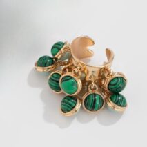Geometric Chunky Malachite Crystal Pearl Inlaid Tassel Open Ring - ArtGalleryZen