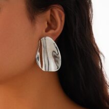 Geometric Chunky Pleated Oval Earrings - ArtGalleryZen