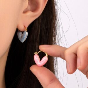 Geometric Colorful Enamel Heart Earrings - ArtGalleryZen