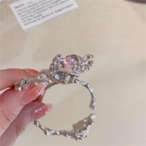 Geometric Crystal Heart Bangle Bracelet - ArtGalleryZen