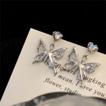 Geometric Crystal Inlaid Dangling Butterfly Earrings - ArtGalleryZen