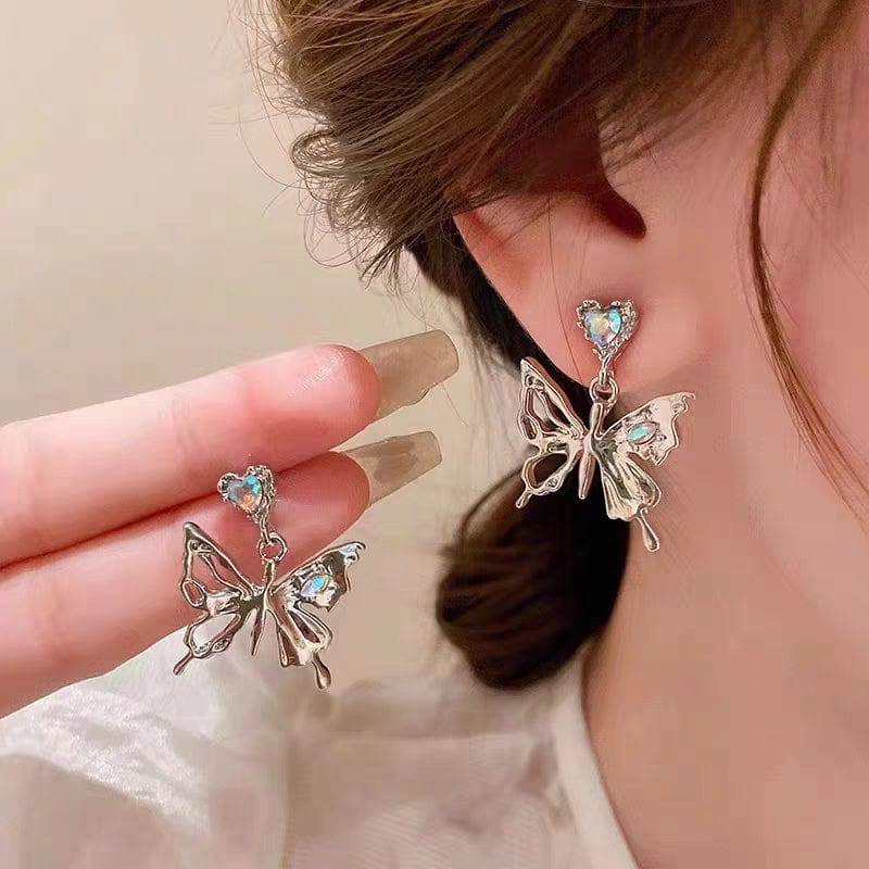 Geometric Crystal Inlaid Dangling Butterfly Earrings - ArtGalleryZen