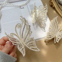 Geometric Crystal Pearl Inlaid Butterfly Chignon Claw Clip Hair Clip - ArtGalleryZen