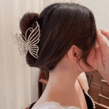 Geometric Crystal Pearl Inlaid Butterfly Chignon Claw Clip Hair Clip - ArtGalleryZen