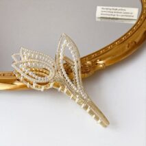Geometric Crystal Pearl Inlaid Tulip Chignon Claw Clip Hair Clip - ArtGalleryZen