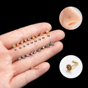 Geometric CZ Inlaid Beads Nose Piercing Nose Stud - ArtGalleryZen