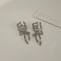 Geometric CZ Inliad Ribbon Bowknot Ear Wrap Earrings - ArtGalleryZen