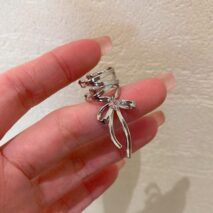 Geometric CZ Inliad Ribbon Bowknot Ear Wrap Earrings - ArtGalleryZen