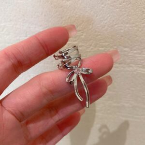 Geometric CZ Inliad Ribbon Bowknot Ear Wrap Earrings - ArtGalleryZen