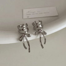 Geometric CZ Inliad Ribbon Bowknot Ear Wrap Earrings - ArtGalleryZen