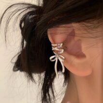 Geometric CZ Inliad Ribbon Bowknot Ear Wrap Earrings - ArtGalleryZen