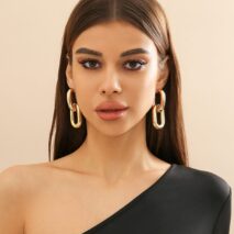 Geometric Double Oval Link Dangle Earrings - ArtGalleryZen