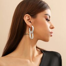 Geometric Double Oval Link Dangle Earrings - ArtGalleryZen