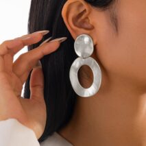 Geometric Frosted Gold Silver Tone Hoop Dangle Earrings - ArtGalleryZen