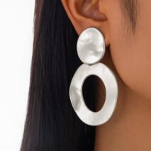 Geometric Frosted Gold Silver Tone Hoop Dangle Earrings - ArtGalleryZen