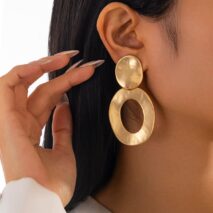 Geometric Frosted Gold Silver Tone Hoop Dangle Earrings - ArtGalleryZen