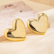 Chic Gold Plated Glossy Large Heart Earrings - ArtGalleryZen