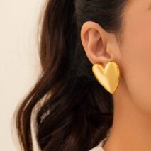 Chic Gold Plated Glossy Large Heart Earrings - ArtGalleryZen