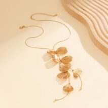 Geometric Gold Plated Leaf Pendant Y Necklace - ArtGalleryZen