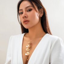Geometric Gold Plated Leaf Pendant Y Necklace - ArtGalleryZen