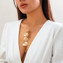 Geometric Gold Plated Leaf Pendant Y Necklace - ArtGalleryZen