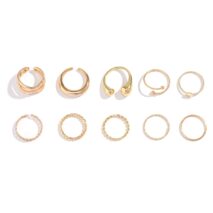 Geometric Gold Plated Twisted Waterdrop Round Disk Ball Open Ring Set - ArtGalleryZen
