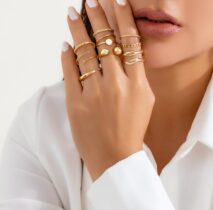 Geometric Gold Plated Twisted Waterdrop Round Disk Ball Open Ring Set - ArtGalleryZen