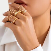 Geometric Gold Plated Twisted Waterdrop Round Disk Ball Open Ring Set - ArtGalleryZen
