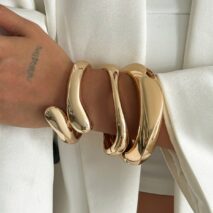 Geometric Gold Silver Plated Curved Bangle Bracelet Set - ArtGalleryZen