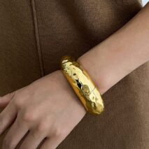 Geometric Gold Silver Plated Glossy Textured Bangle Bracelet - ArtGalleryZen
