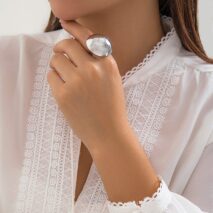 Geometric Gold Silver Plated Half Ball Open Ring - ArtGalleryZen