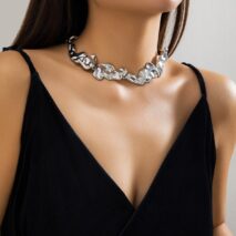 Geometric Gold Silver Plated Irregular Lava Choker Necklace - ArtGalleryZen