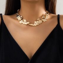 Geometric Gold Silver Plated Irregular Lava Choker Necklace - ArtGalleryZen