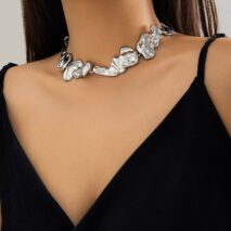 Geometric Gold Silver Plated Irregular Lava Choker Necklace - ArtGalleryZen