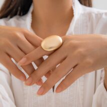 Geometric Gold Silver Plated Oval Disk Open Ring - ArtGalleryZen