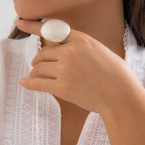Geometric Gold Silver Plated Oval Disk Open Ring - ArtGalleryZen