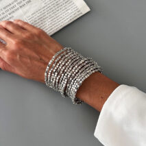 Geometric Gold Silver Square Beaded Bracelet Layered Two Tone - ArtGalleryZen