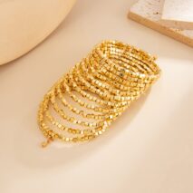 Geometric Gold Silver Square Beaded Bracelet Layered Two Tone - ArtGalleryZen
